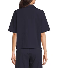 Eileen Fisher Crinkled Organic Cotton Notch Collar Short Sleeve Top