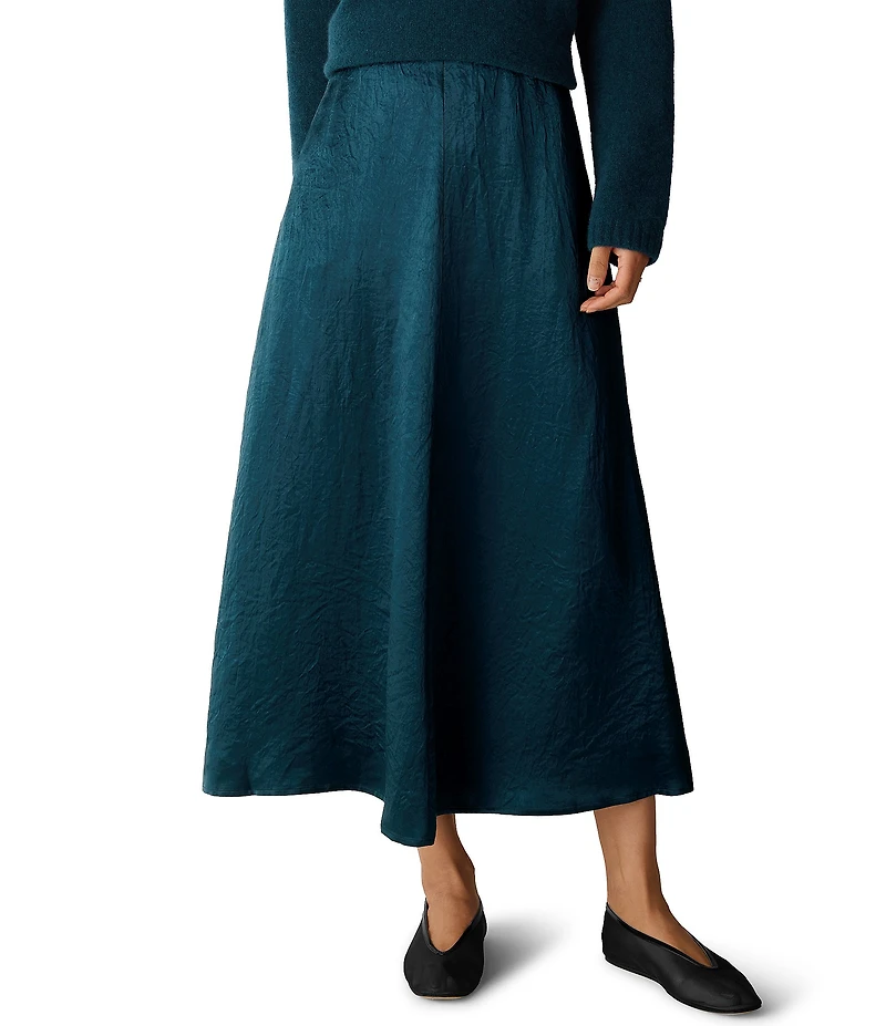 Eileen Fisher Crinkled Textured Satin A-Line Skirt