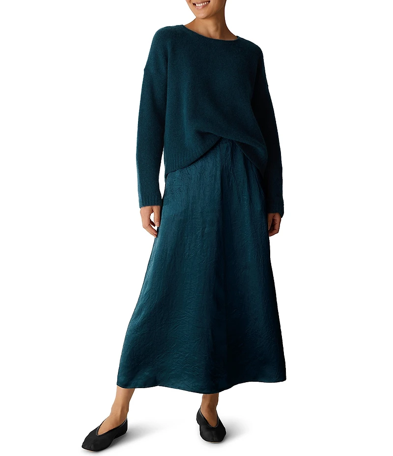 Eileen Fisher Crinkled Textured Satin A-Line Skirt