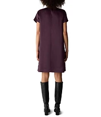 Eileen Fisher Crinkled Textured Satin Round Neck Short Sleeve Shift Dress