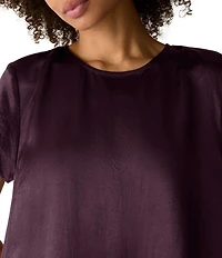 Eileen Fisher Crinkled Textured Satin Round Neck Short Sleeve Shift Dress