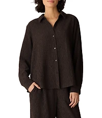 Eileen Fisher Crinkled Textured Woven Point Collar Long Sleeve Button-Front Coordinating Shirt