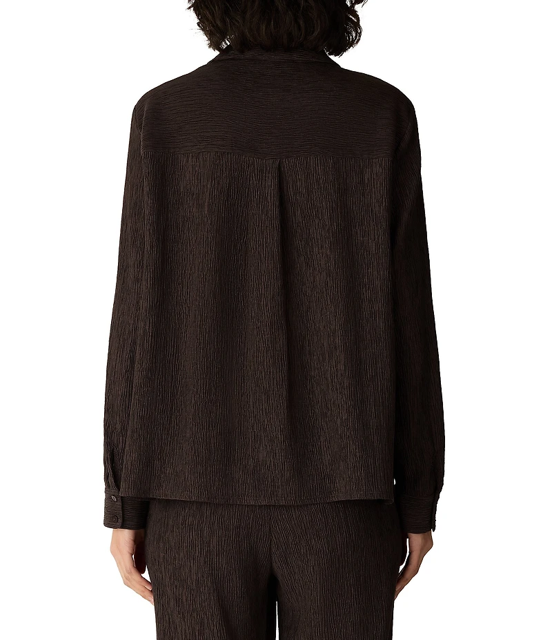 Eileen Fisher Crinkled Textured Woven Point Collar Long Sleeve Button-Front Coordinating Shirt