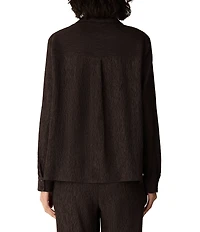 Eileen Fisher Crinkled Textured Woven Point Collar Long Sleeve Button-Front Coordinating Shirt