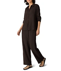 Eileen Fisher Crinkled Textured Woven Point Collar Long Sleeve Button-Front Coordinating Shirt