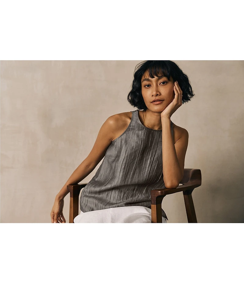 Eileen Fisher Crinkled Weave Halter Neck Sleeveless Top