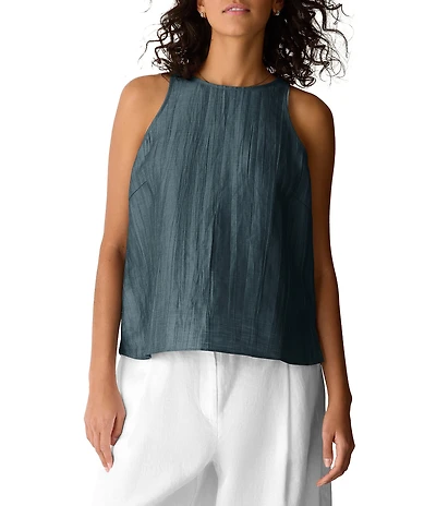 Eileen Fisher Crinkled Weave Halter Neck Sleeveless Top