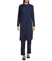 Eileen Fisher Crushed Silk Mandarin Collar Long Sleeve Top