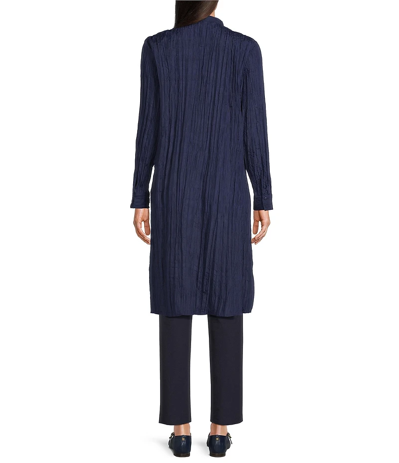 Eileen Fisher Crushed Silk Mandarin Collar Long Sleeve Top
