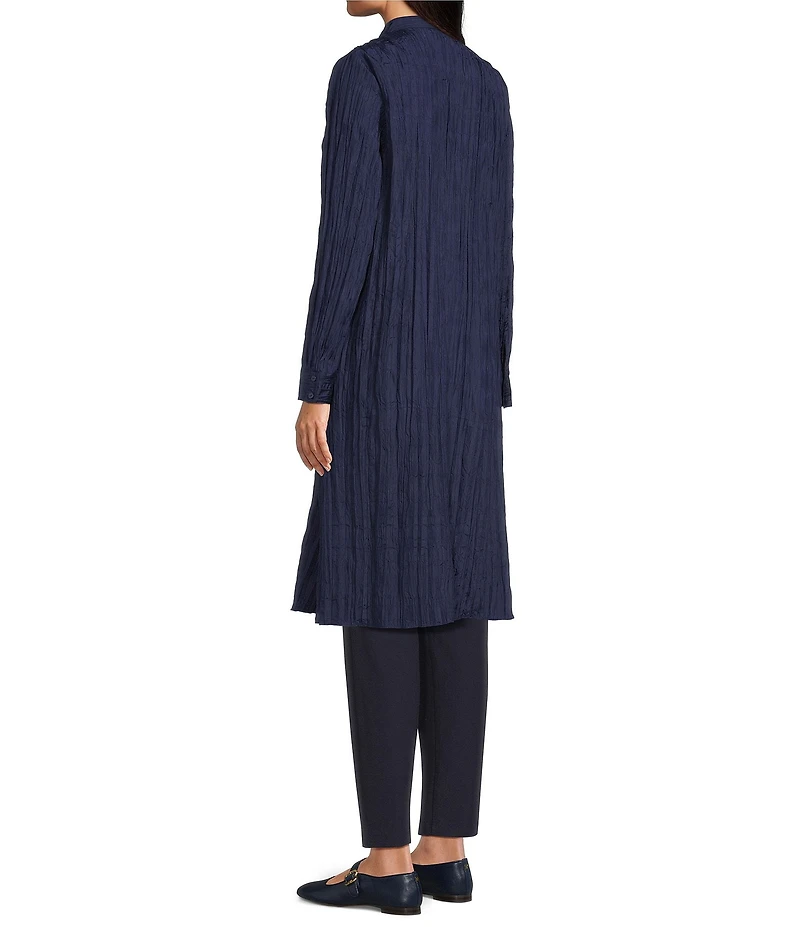 Eileen Fisher Crushed Silk Mandarin Collar Long Sleeve Top