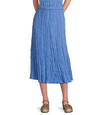 Eileen Fisher Crushed Silk Pull-On A-Line Midi Skirt