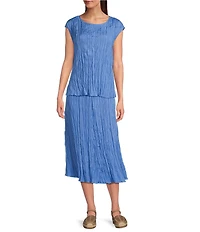 Eileen Fisher Crushed Silk Pull-On A-Line Midi Skirt