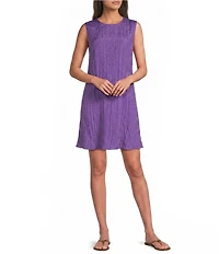 Eileen Fisher Crushed Silk Round Neck Sleeveless A-Line Dress