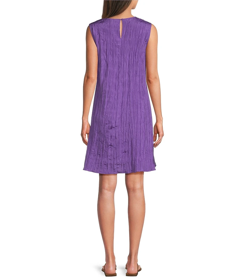 Eileen Fisher Crushed Silk Round Neck Sleeveless A-Line Dress