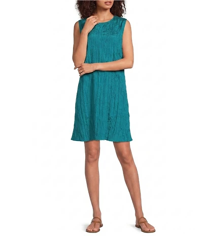 Eileen Fisher Crushed Silk Round Neck Sleeveless A-Line Dress