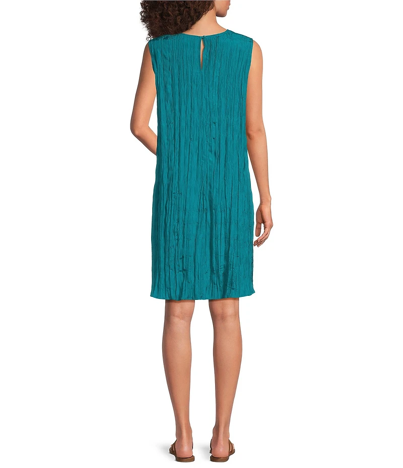 Eileen Fisher Crushed Silk Round Neck Sleeveless A-Line Dress