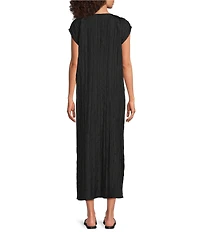 Eileen Fisher Crushed Silk V-Neck Cap Sleeve Dress