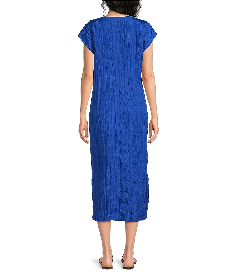 Eileen Fisher Crushed Silk V-Neck Cap Sleeve Dress
