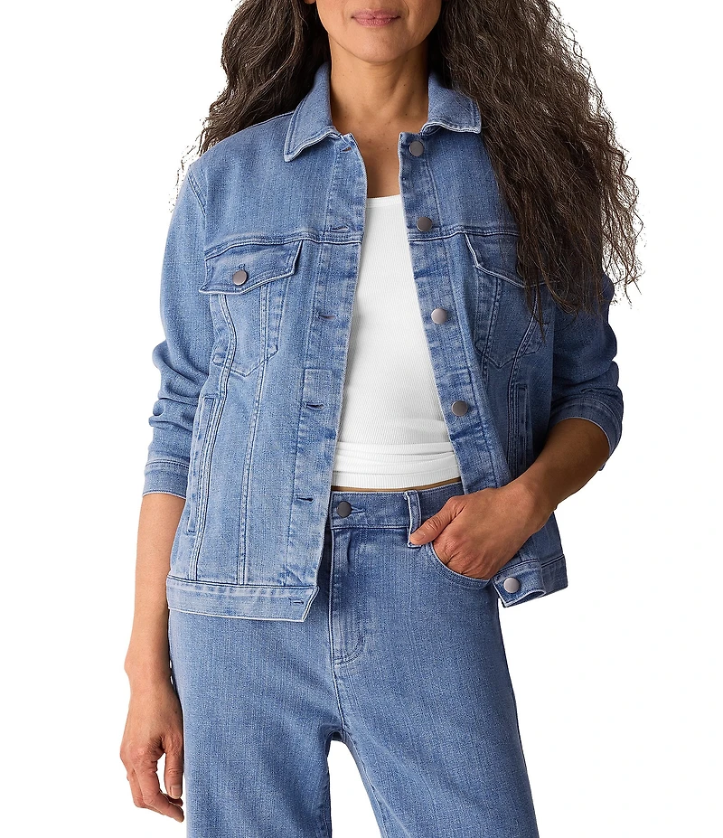 Eileen Fisher Denim Point Collar Long Sleeve Jean Jacket
