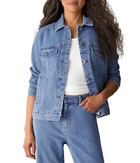 Eileen Fisher Denim Point Collar Long Sleeve Jean Jacket