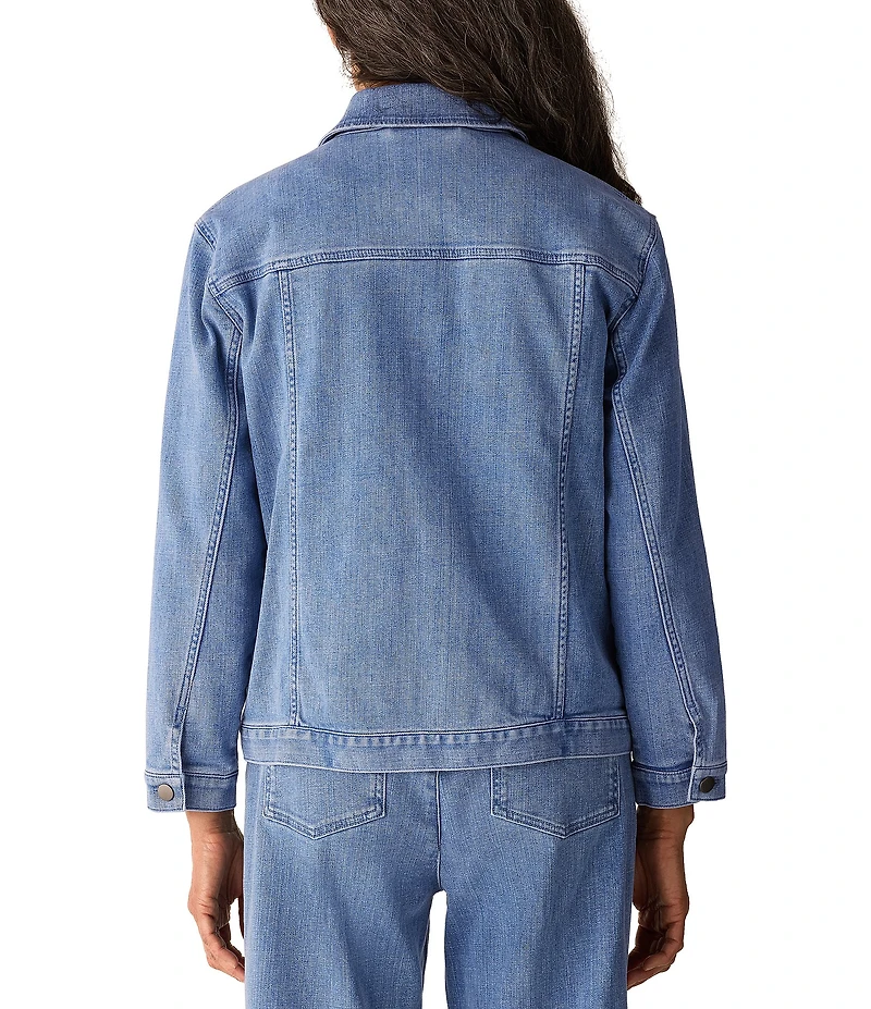 Eileen Fisher Denim Point Collar Long Sleeve Jean Jacket