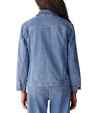 Eileen Fisher Denim Point Collar Long Sleeve Jean Jacket