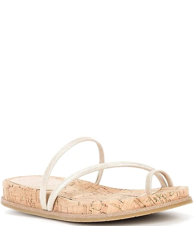 Eileen Fisher Dorado Leather & Cork Strappy Slip-On Flat Sandals