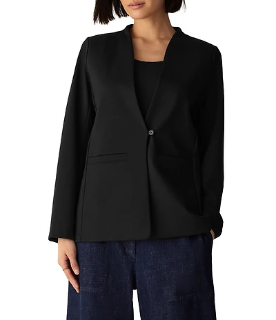 Eileen Fisher Double Knit Long Sleeve One-Button Shaped Blazer