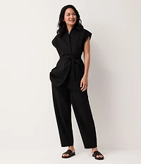 Eileen Fisher Double Knit Ponte High Neck Cap Sleeve Tie Waist Vest
