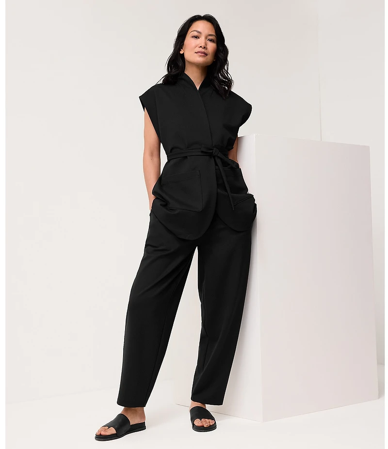 Eileen Fisher Double Knit Ponte High Neck Cap Sleeve Tie Waist Vest