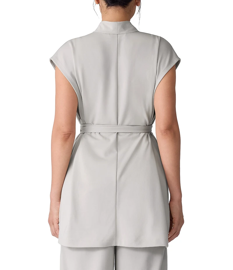 Eileen Fisher Double Knit Ponte High Neck Cap Sleeve Tie Waist Vest
