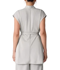 Eileen Fisher Double Knit Ponte High Neck Cap Sleeve Tie Waist Vest