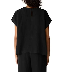 Eileen Fisher Double Weave Gauze Round Neck Cap Sleeve Boxy Top