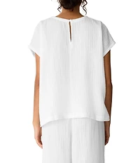 Eileen Fisher Double Weave Gauze Round Neck Cap Sleeve Boxy Top
