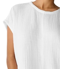 Eileen Fisher Double Weave Gauze Round Neck Cap Sleeve Boxy Top