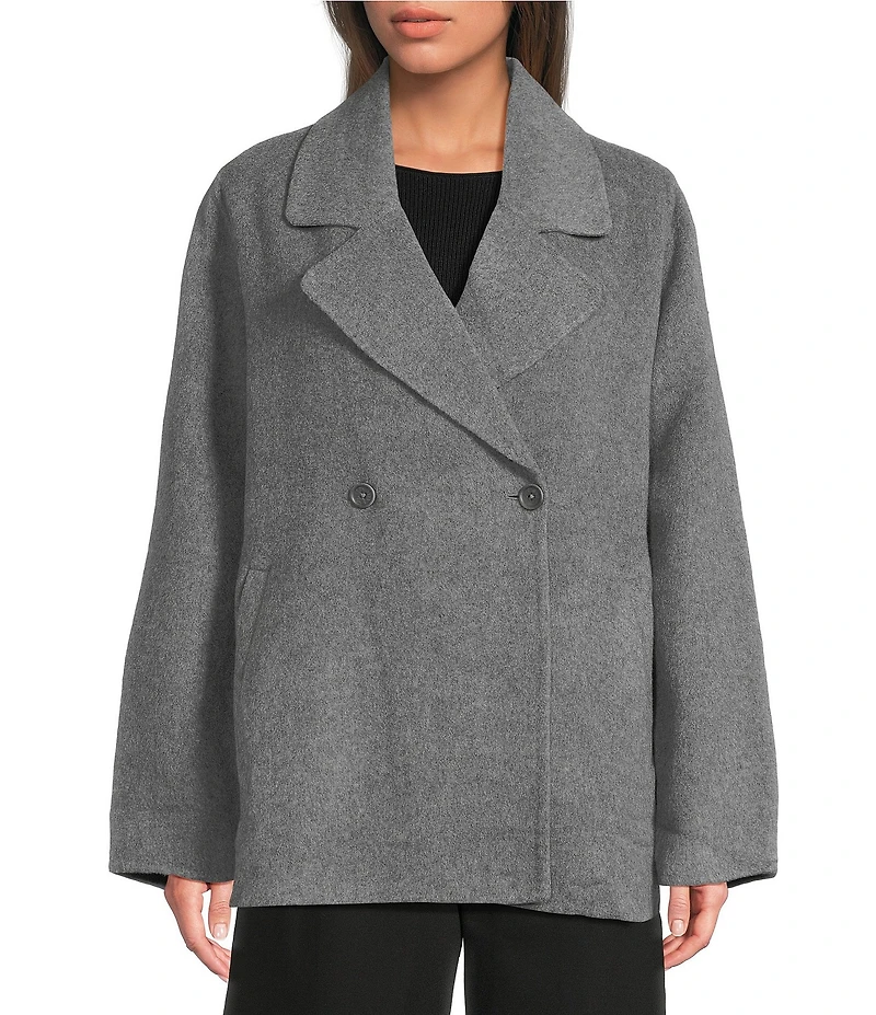 Eileen Fisher Doublefaced Wool Cloud Notch Lapel Long Sleeve Trench Coat