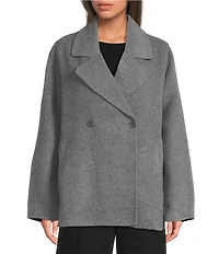 Eileen Fisher Doublefaced Wool Cloud Notch Lapel Long Sleeve Trench Coat