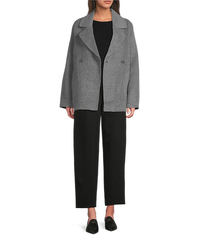Eileen Fisher Doublefaced Wool Cloud Notch Lapel Long Sleeve Trench Coat