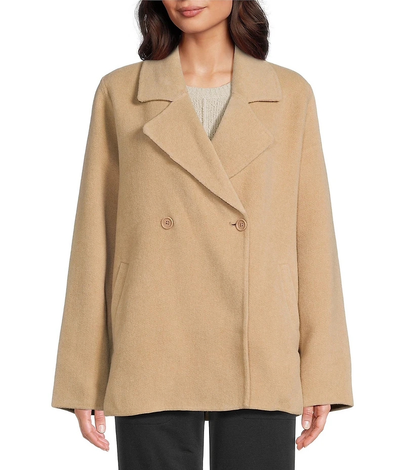 Eileen Fisher Doublefaced Wool Cloud Notch Lapel Long Sleeve Trench Coat
