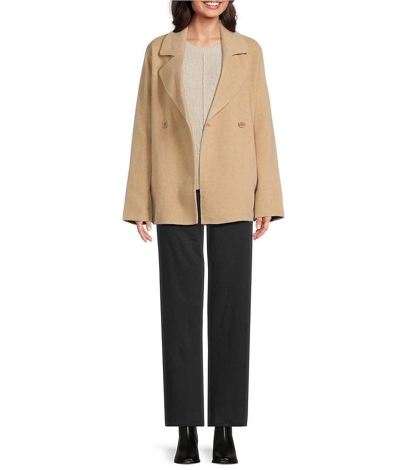 Eileen Fisher Doublefaced Wool Cloud Notch Lapel Long Sleeve Trench Coat