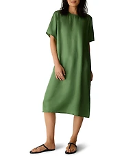 Eileen Fisher Drapey Satin Round Neck Short Sleeve Dress