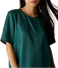 Eileen Fisher Drapey Satin Round Neck Short Sleeve Dress