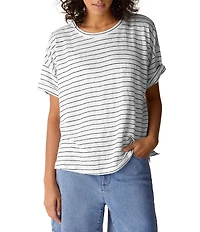 Eileen Fisher Organic Linen Stripe Knit Short Sleeve Boxy Top