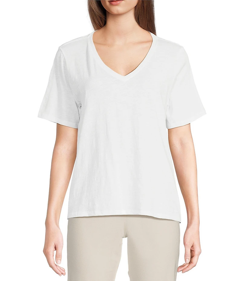 Eileen Fisher Easy Organic Cotton Jersey Knit V-Neck Short Sleeve Tee