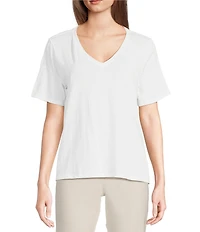Eileen Fisher Easy Organic Cotton Jersey Knit V-Neck Short Sleeve Tee
