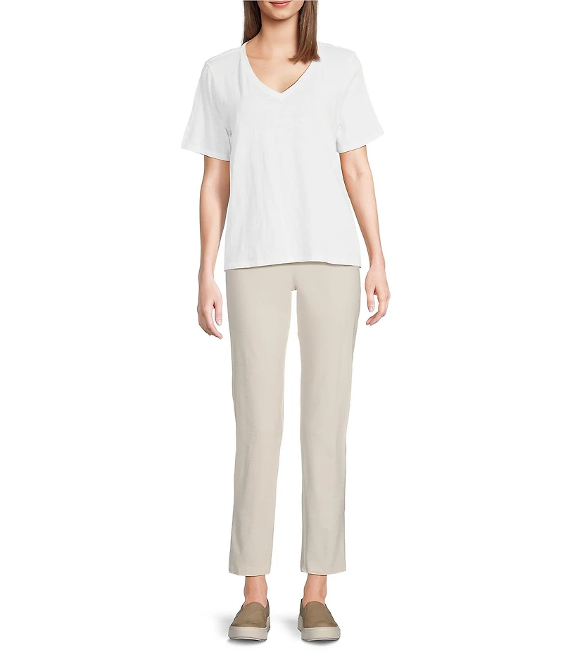 Eileen Fisher Easy Organic Cotton Jersey Knit V-Neck Short Sleeve Tee