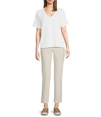 Eileen Fisher Easy Organic Cotton Jersey Knit V-Neck Short Sleeve Tee