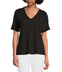 Eileen Fisher Easy Organic Cotton Jersey Knit V-Neck Short Sleeve Tee