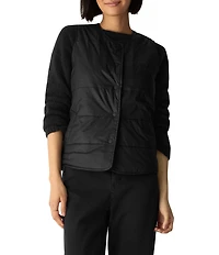 Eileen Fisher Eggshell Quilted Woven Round Neck Sleeve Vest