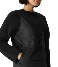 Eileen Fisher Eggshell Quilted Woven Round Neck Sleeve Vest